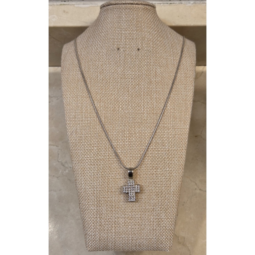 Vintage Sterling Silver‎ Pave Cross Pendant 30" Sterling Snake Braid Necklace